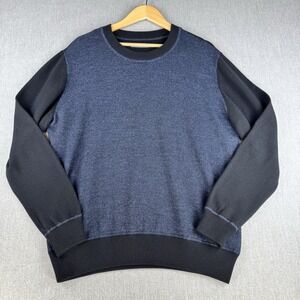 7 For All Mankind Wool Sweater XL Colorblock Crewneck Blue Black Mens